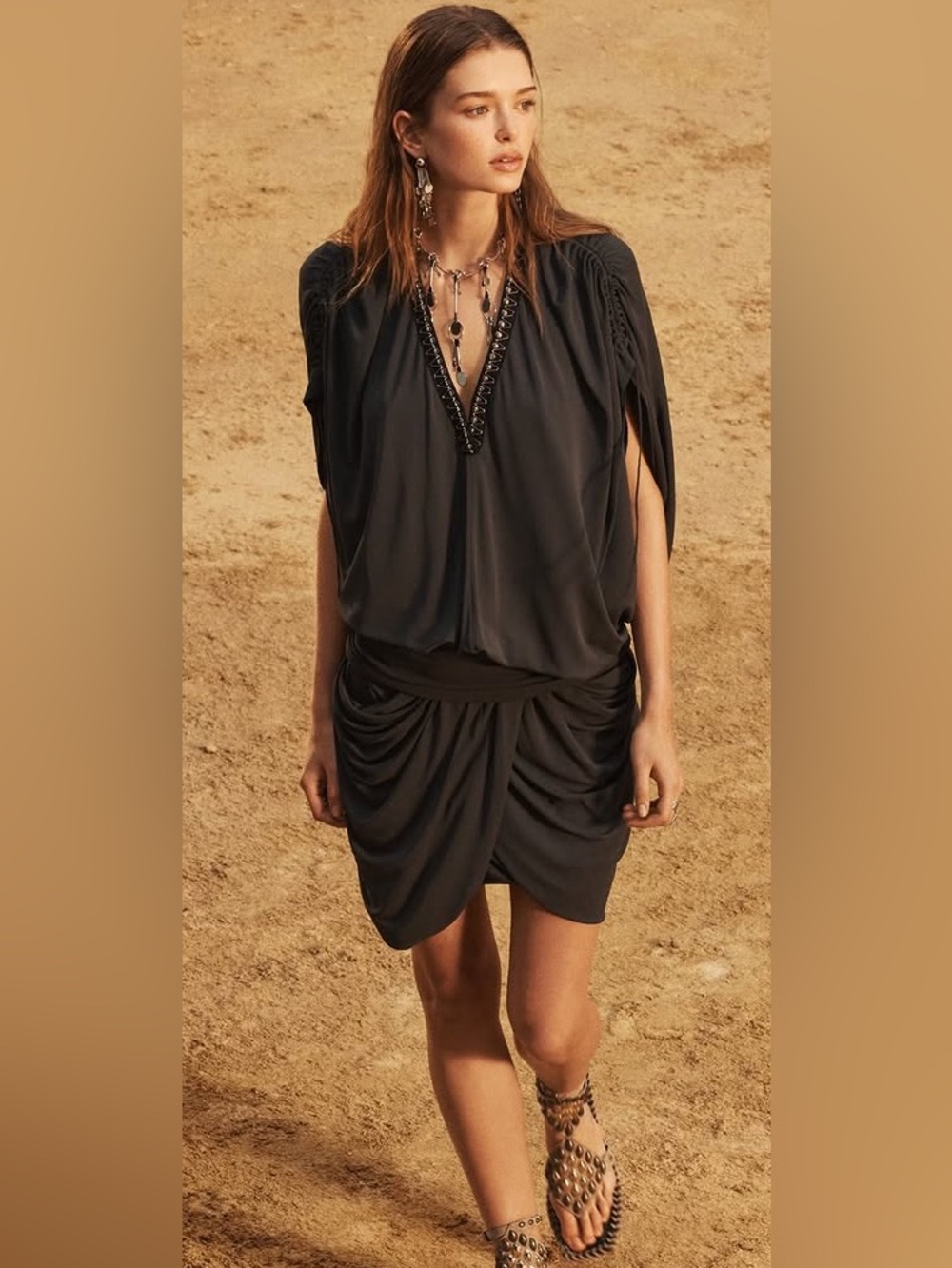 Zara collection 17  Grey Draped V-Neck Women’s Dress/ Size XS
